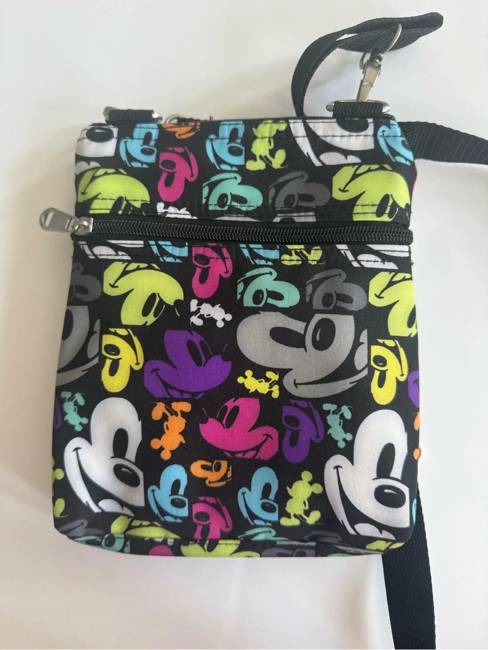 Disney Parks Mickey Mouse Pop Art Crossbody Bag Black Colorful Print